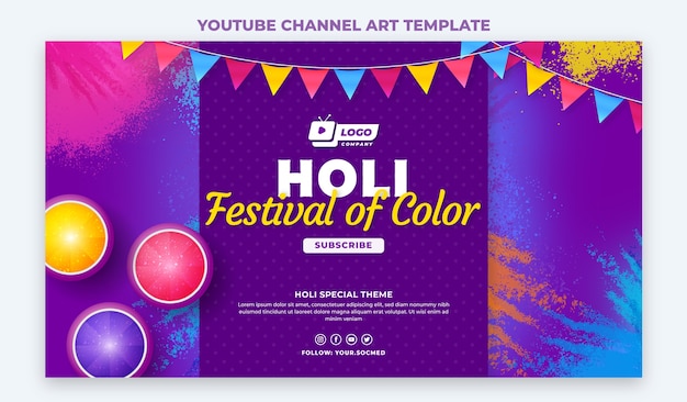 Vettore acquerello holi canale youtube art