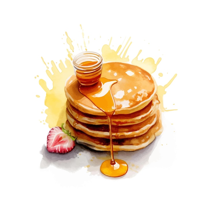 Vector watercolor honey pancake clipart white background