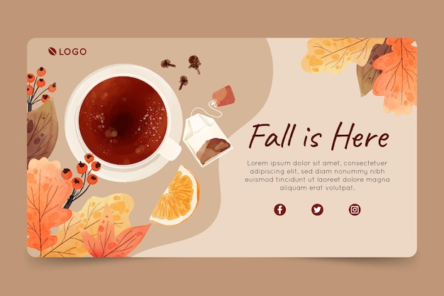 Vector watercolor horizontal autumn banner