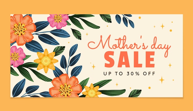 Vector watercolor horizontal sale banner template for mother's day celebration