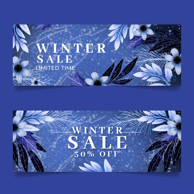 Vettore set di banner di vendita invernale orizzontale dell'acquerello