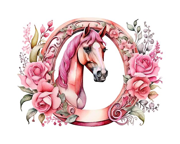 Watercolor horse vector with floral design