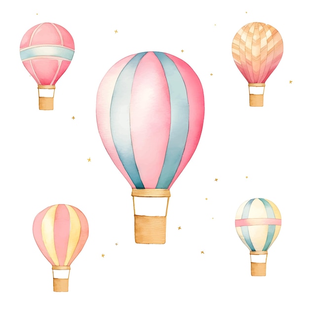 Vector watercolor hot air balloon cartoon balloon clipart