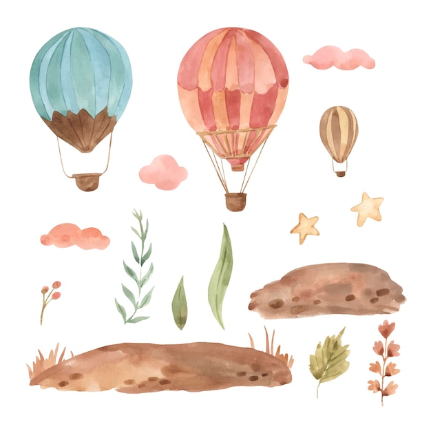 Watercolor hot air balloon illustration for kids