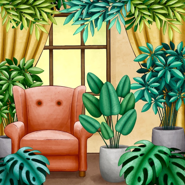 Вектор Иллюстрация акварельных комнатных растений