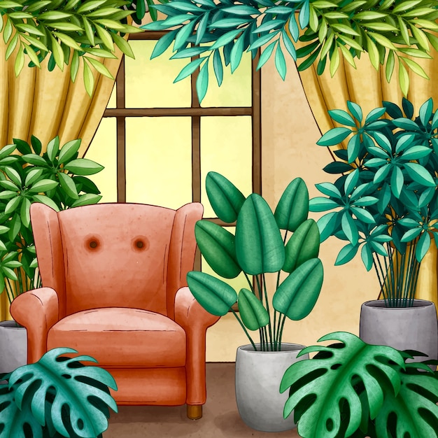 Vector watercolor house plants illustration