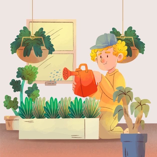 Vector watercolor house plants illustration