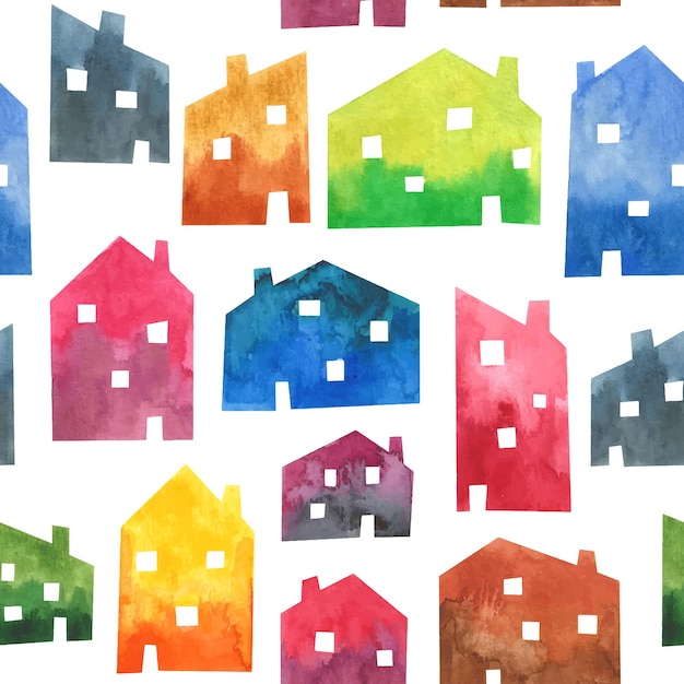 Vector watercolor houses seamless pattern texture background city design architecture buildings