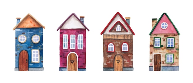 Watercolor houses set