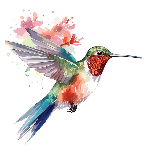 watercolor hummingbird and flower