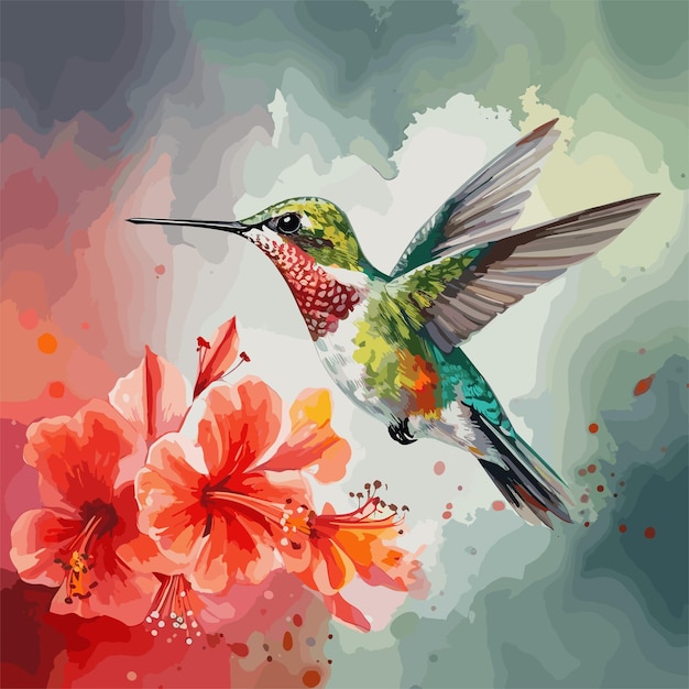 watercolor hummingbird and flower