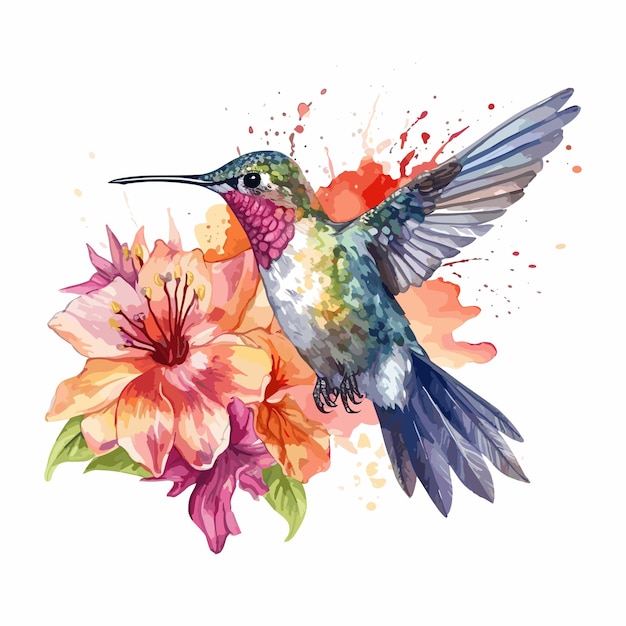 Acquarello colibrì e fiore