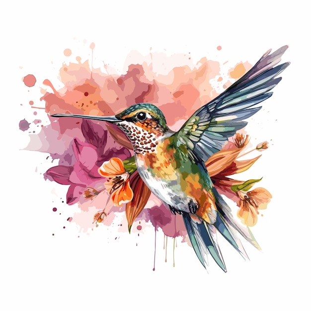 watercolor hummingbird and flower