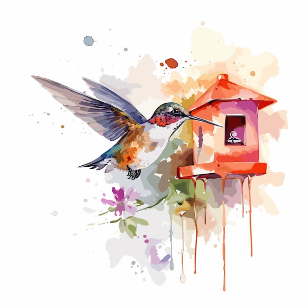 watercolor hummingbird and flower