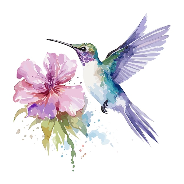 Acquarello colibrì e fiore