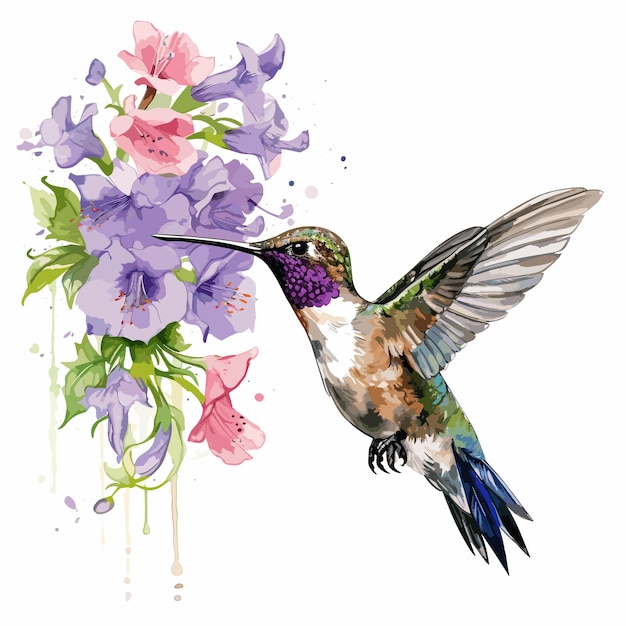 Acquarello colibrì e fiore