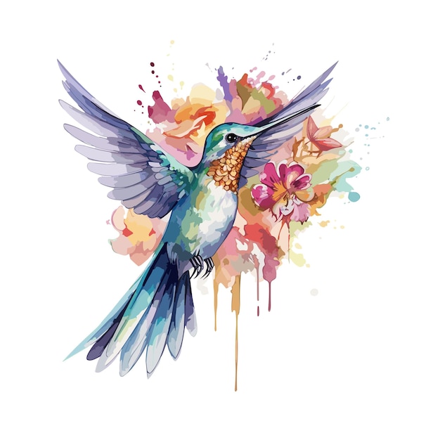 watercolor hummingbird and flower