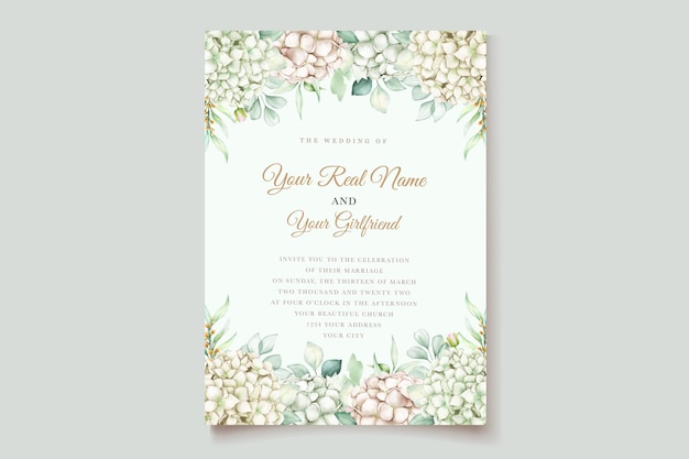 Vector watercolor hydrangea wedding invitation card