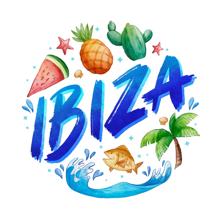 Premium Vector | Watercolor ibiza logo lettering