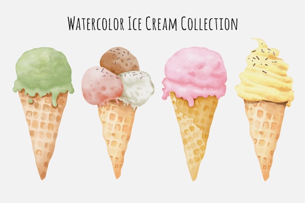 ベクトル 水彩アイスクリームコレクション