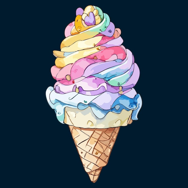 Watercolor Ice Cream Cone Clipart Design