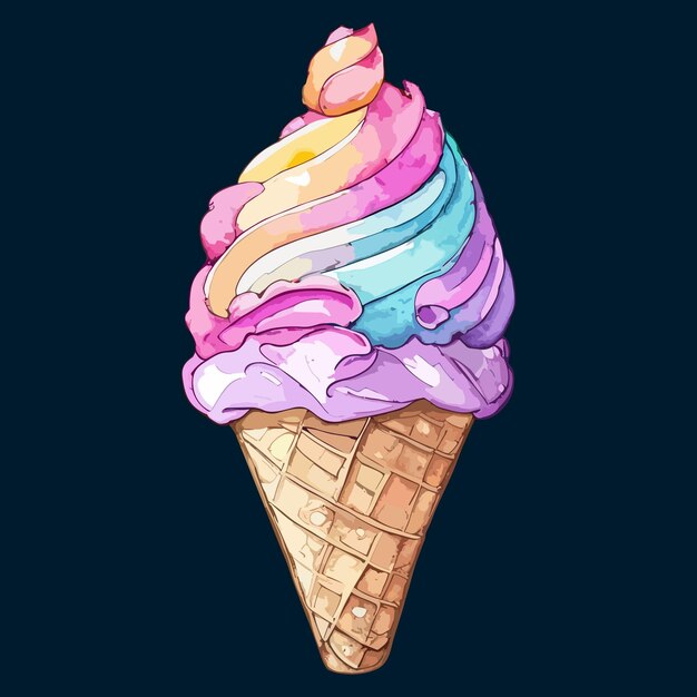 Watercolor Ice Cream Cone Clipart Design