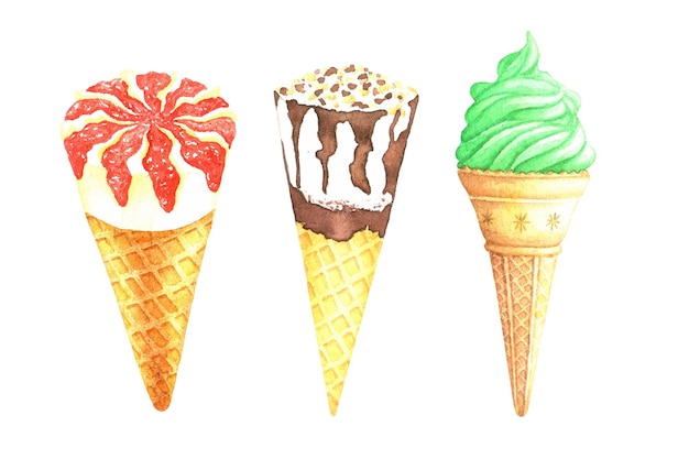 Vector watercolor ice cream cones collection  premium vactor