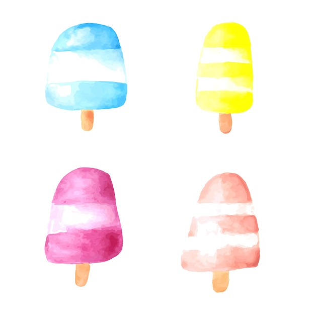 Watercolor ice cream set Vector illustration in a cartoon style Cold dessert