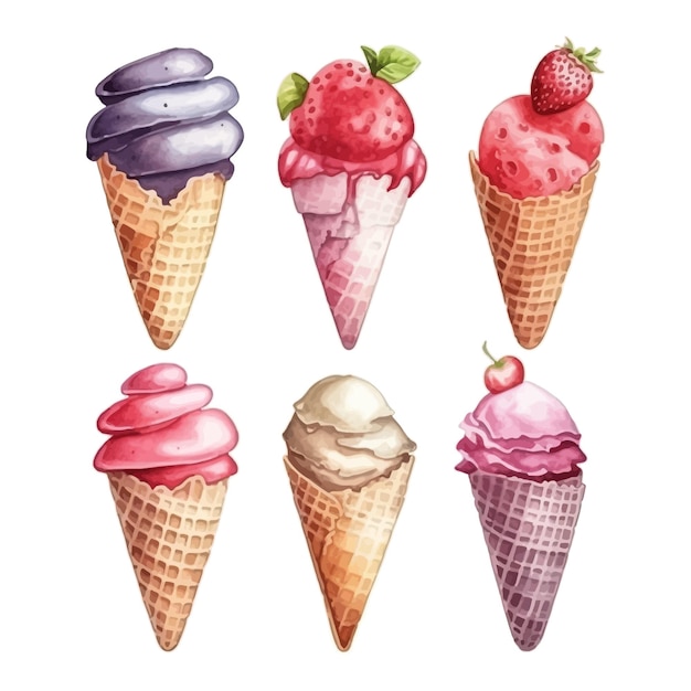 watercolor ice cream white background