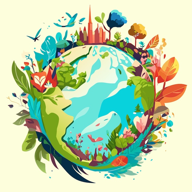 Vector watercolor icons reflecting sustainable environment themes