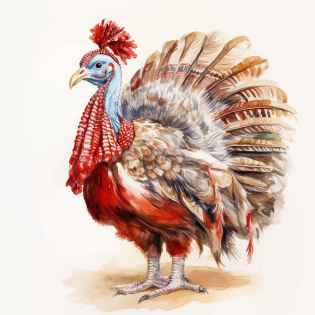 Watercolor illustration of an animal turkey Turkey on an isolated white background