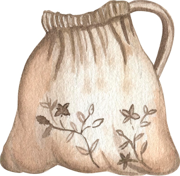 Watercolor illustration of bag with herbs.