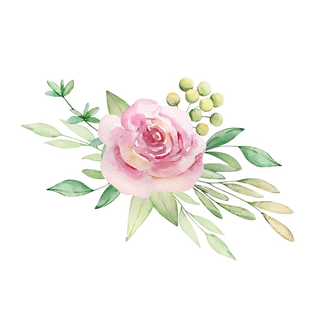 Watercolor illustration of a bouquet of light pink roses