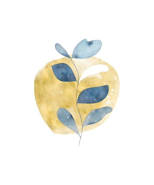 A watercolor illustration of a branch with leaves and the golden circle background