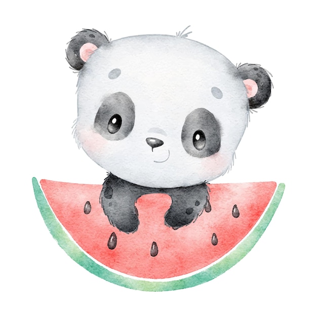 Watercolor illustration of a cartoon panda Cute animals