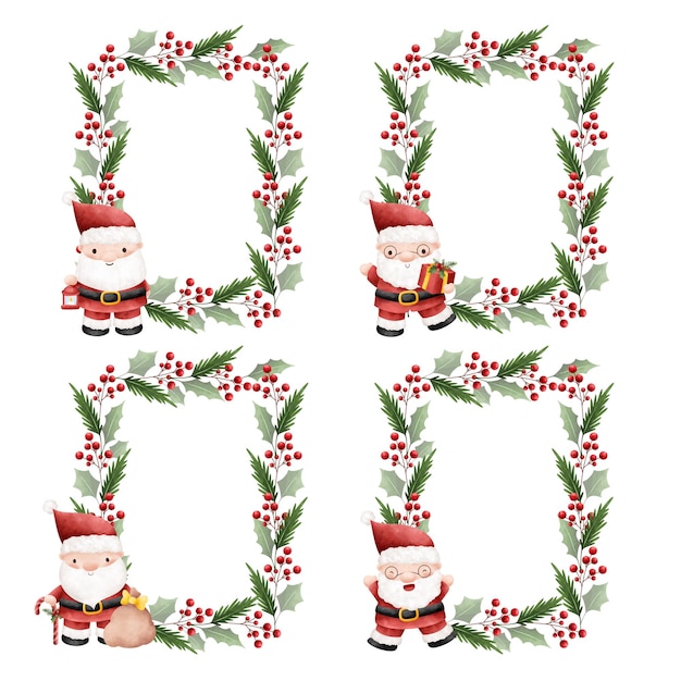 Watercolor illustration christmas decoration frame with santa claus character