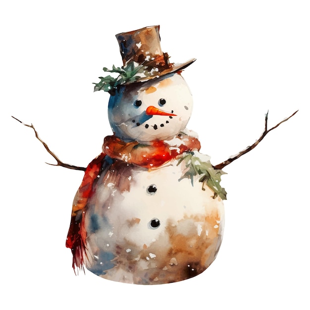 AIが生成したクリスマス雪だるまの水彩イラスト