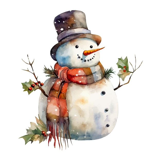 Watercolor illustration of Christmas Snowman AI generated