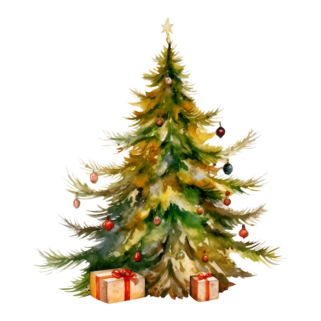 Vector watercolor illustration of a christmas tree ai generated