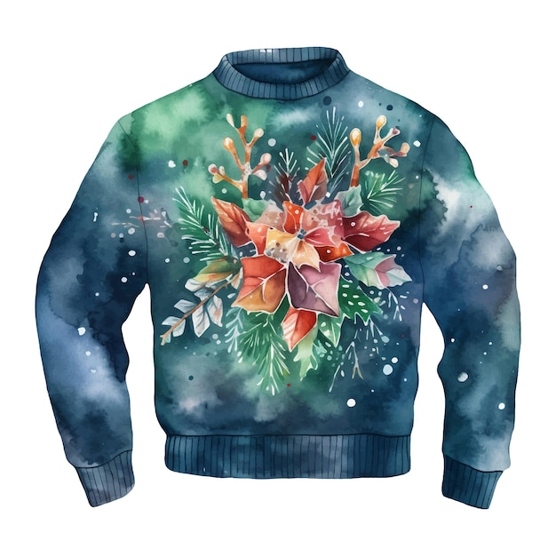 Watercolor illustration of Christmas Ugly Sweater Ai generated