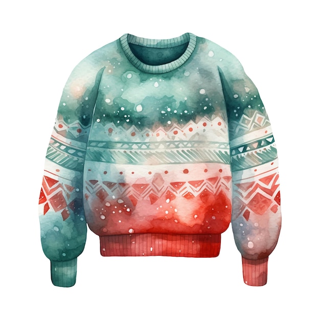 Watercolor illustration of Christmas Ugly Sweater Ai generated