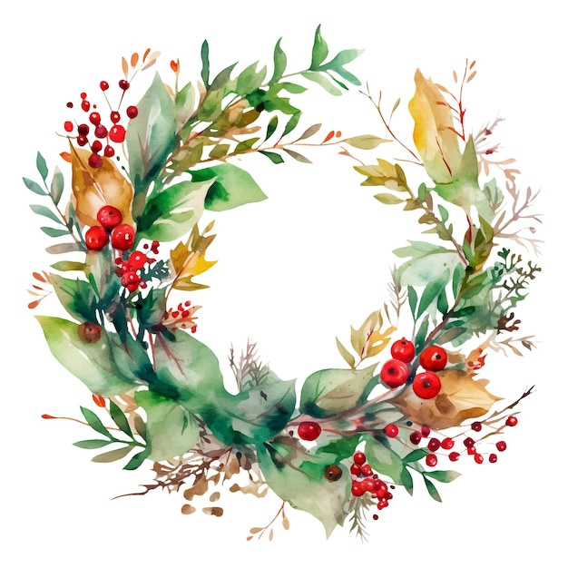 Watercolor illustration of a Christmas Wreath Ai generated