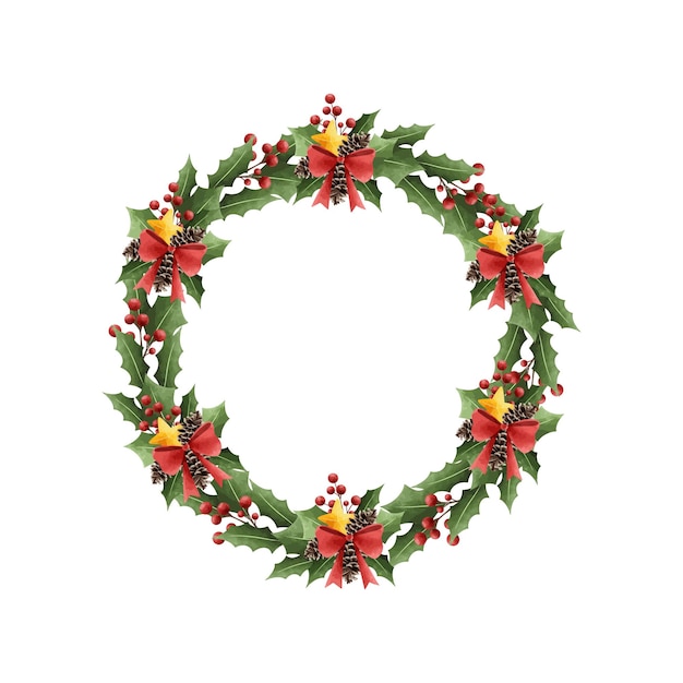 Watercolor illustration Christmas wreath decoratrion