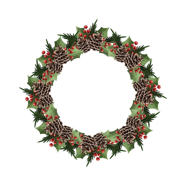 Watercolor illustration Christmas wreath decoratrion