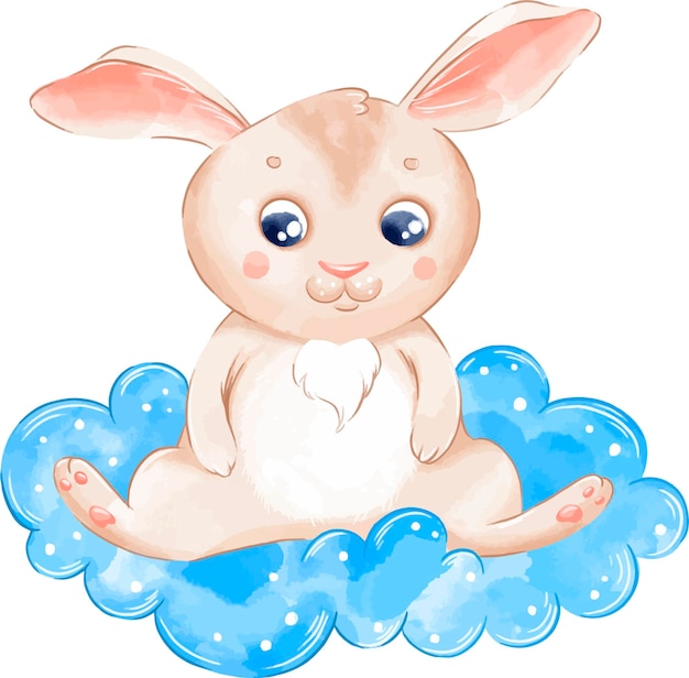 Watercolor illustration clipart rabbit, cute gentle bunny, character for children. Symbol of  year