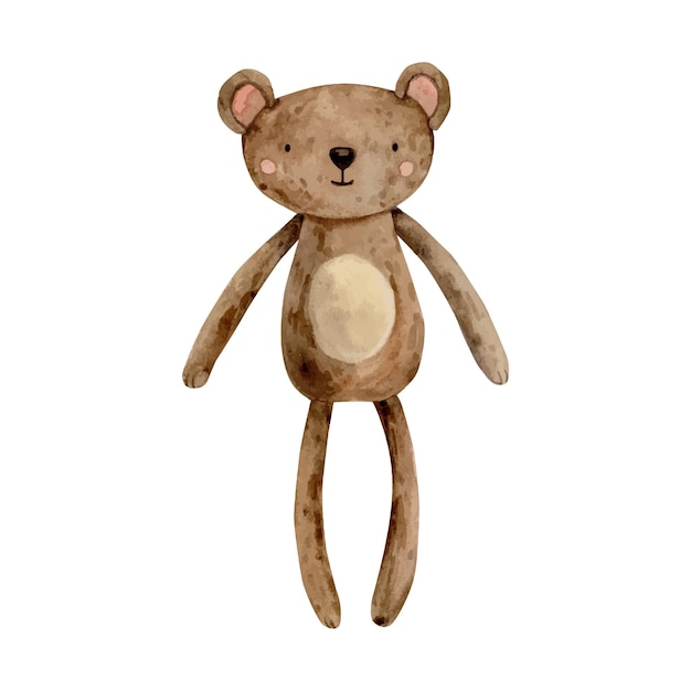 Акварельная иллюстрация милого коричневого плюшевого медведя для детей Изолированная иллюстрация для детей