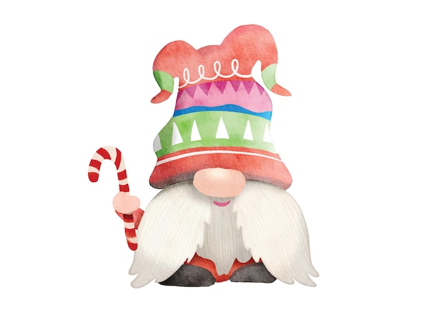 Watercolor illustration of cute christmas gnome