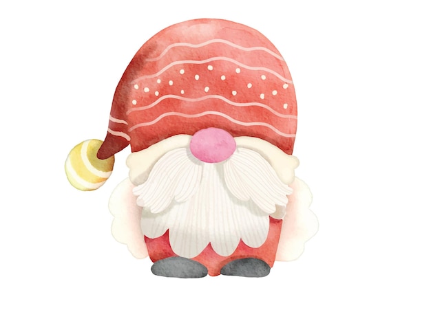 Watercolor illustration of cute Christmas gnome