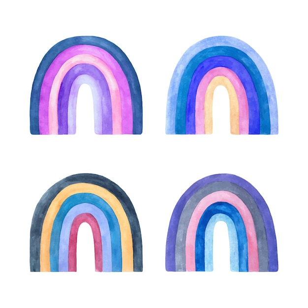 Watercolor illustration of cute four rainbows