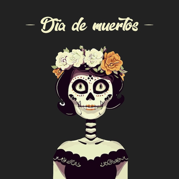 Watercolor illustration of a day of the dead catrina